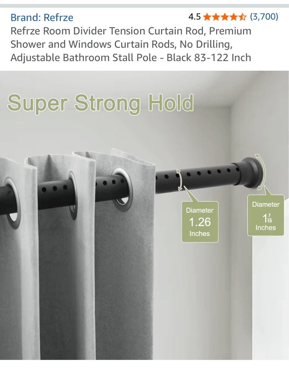 Refrze Room Divider Tension Curtain Rod - Black