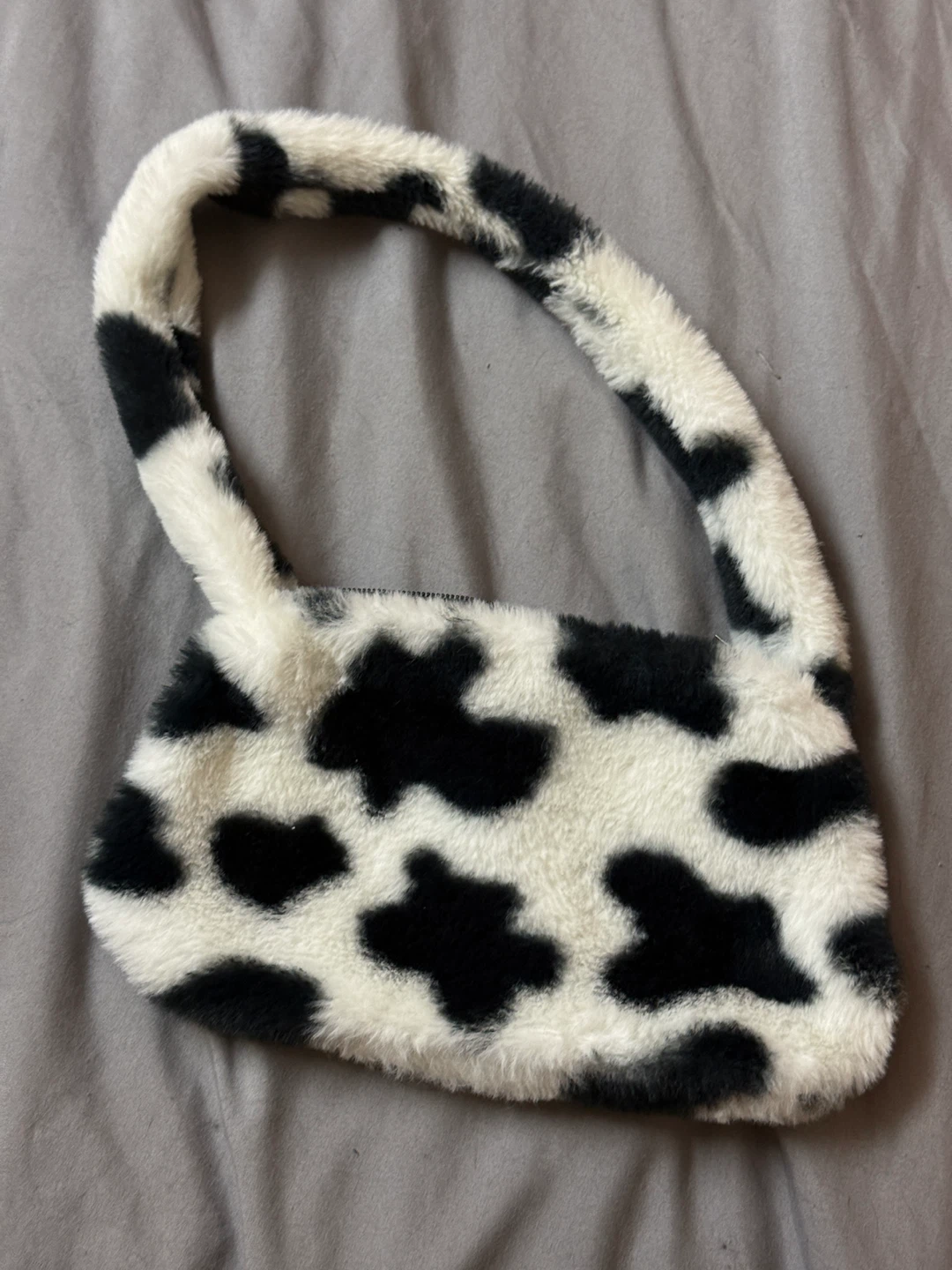 Cow Print Fuzzy Shoulder Bag