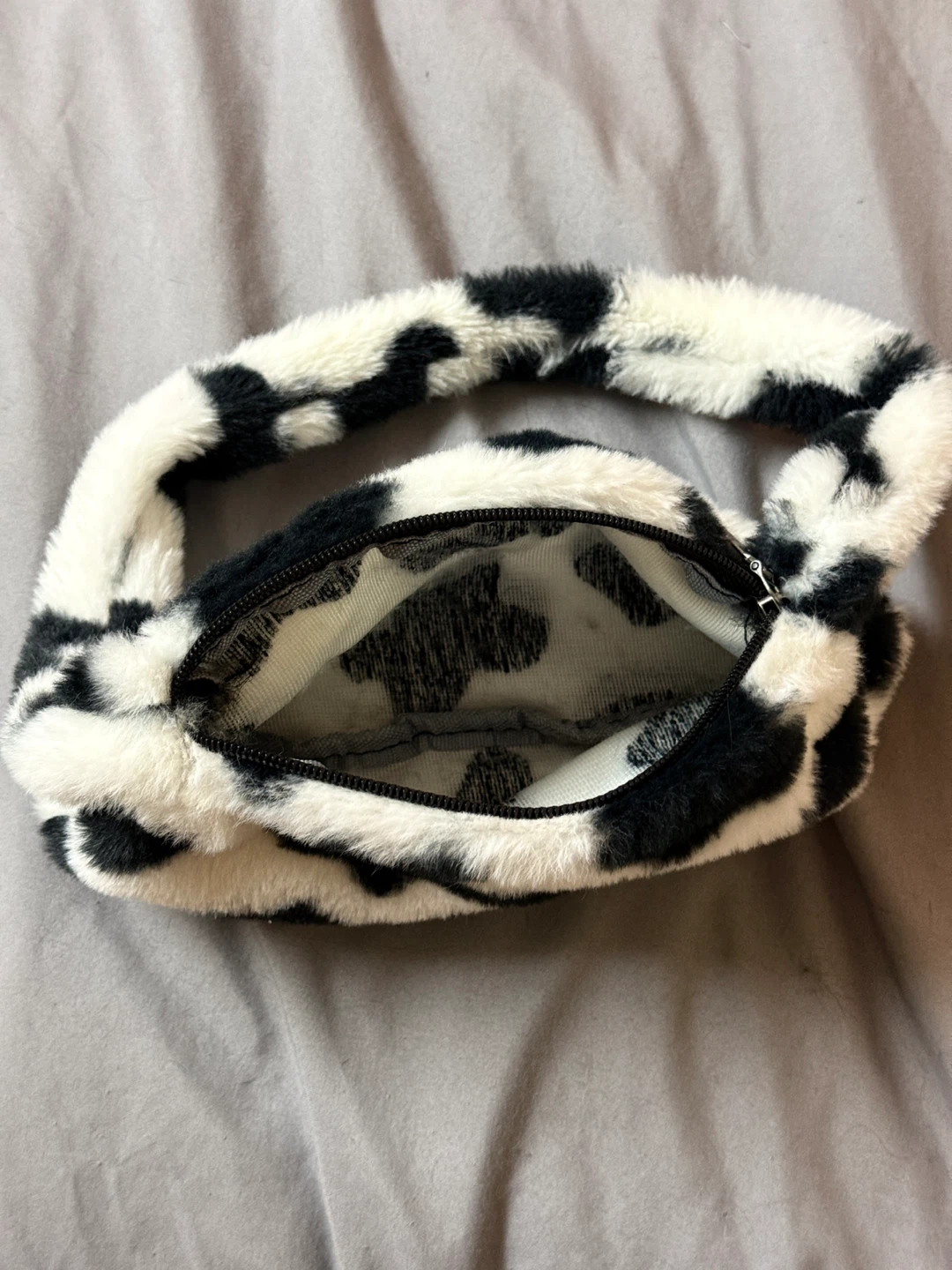 Cow Print Fuzzy Shoulder Bag - photo 2