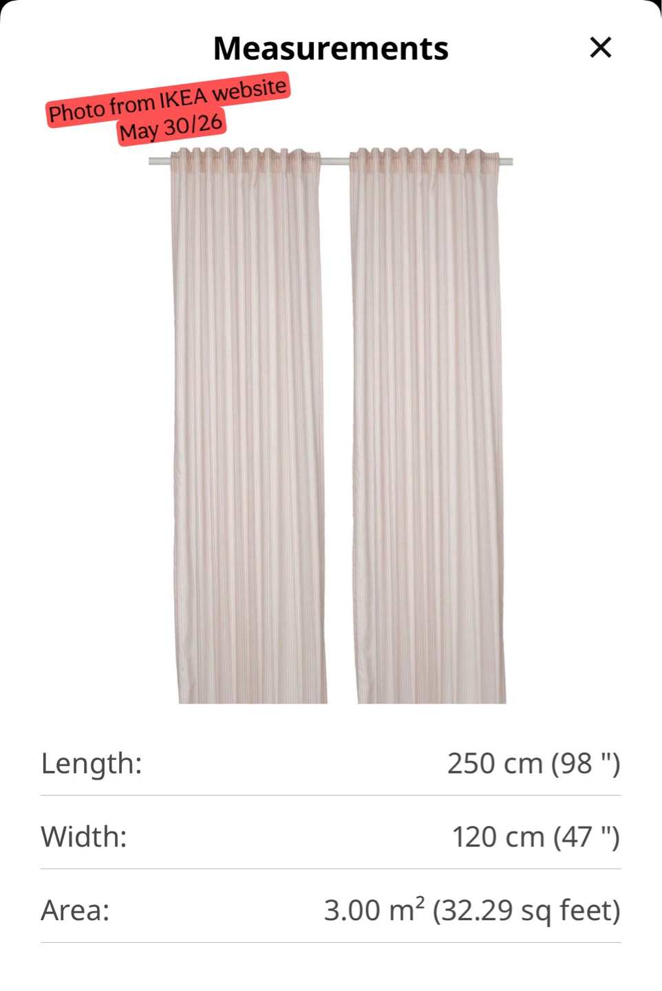 NEW in pkg. IKEA Curtains 2 Pair White/Beige Striped