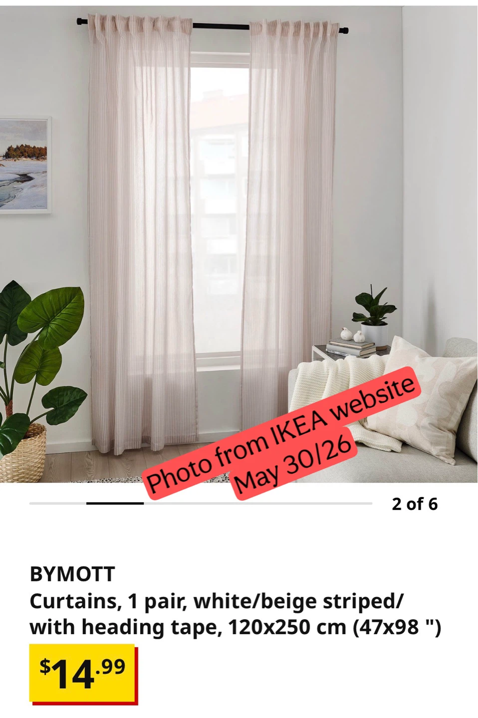 NEW in pkg. IKEA Curtains 2 Pair White/Beige Striped - photo 5