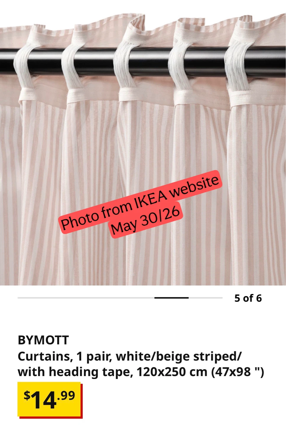NEW in pkg. IKEA Curtains 2 Pair White/Beige Striped - photo 3