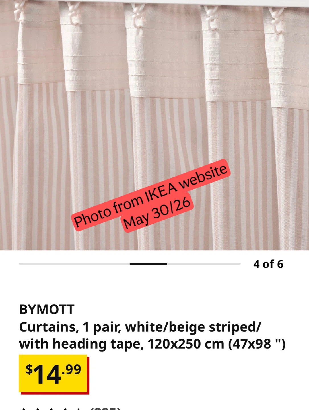 NEW in pkg. IKEA Curtains 2 Pair White/Beige Striped - photo 2