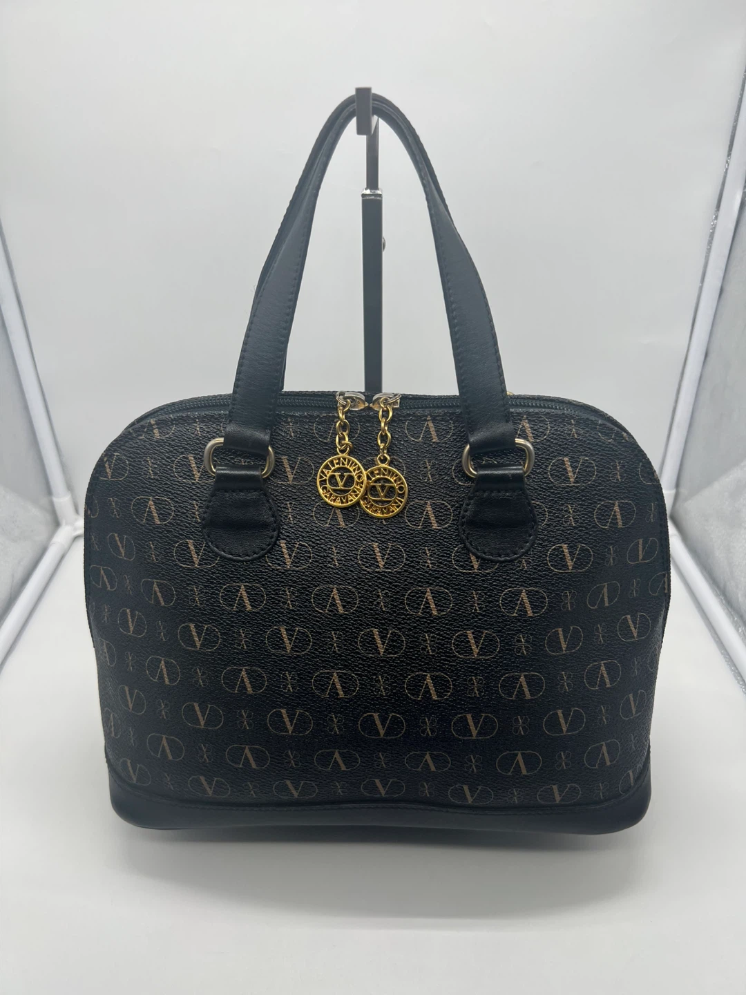 VALENTINO GARAVANI VintageMonogram Coated Canvas Leather Satchel