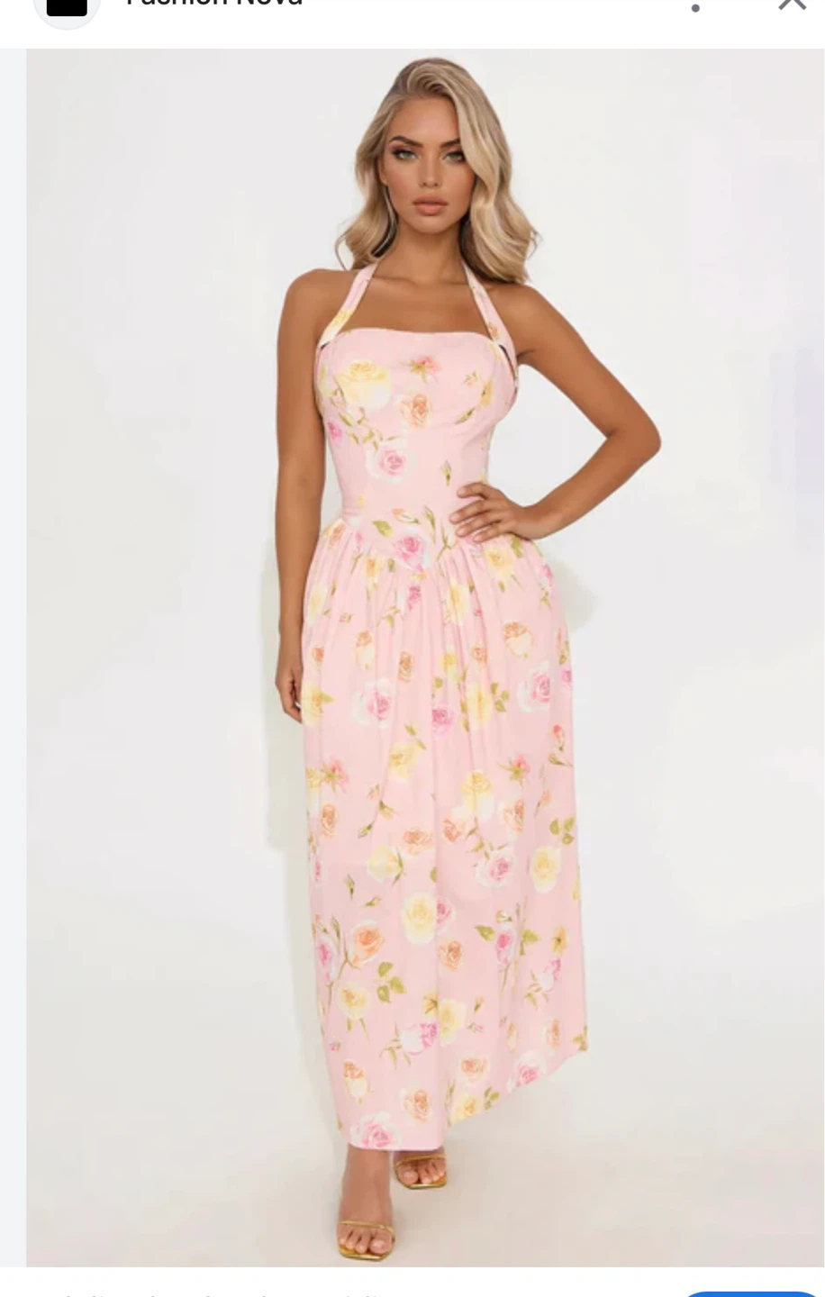 Fashion Nova Pink Floral Halter Maxi Dress