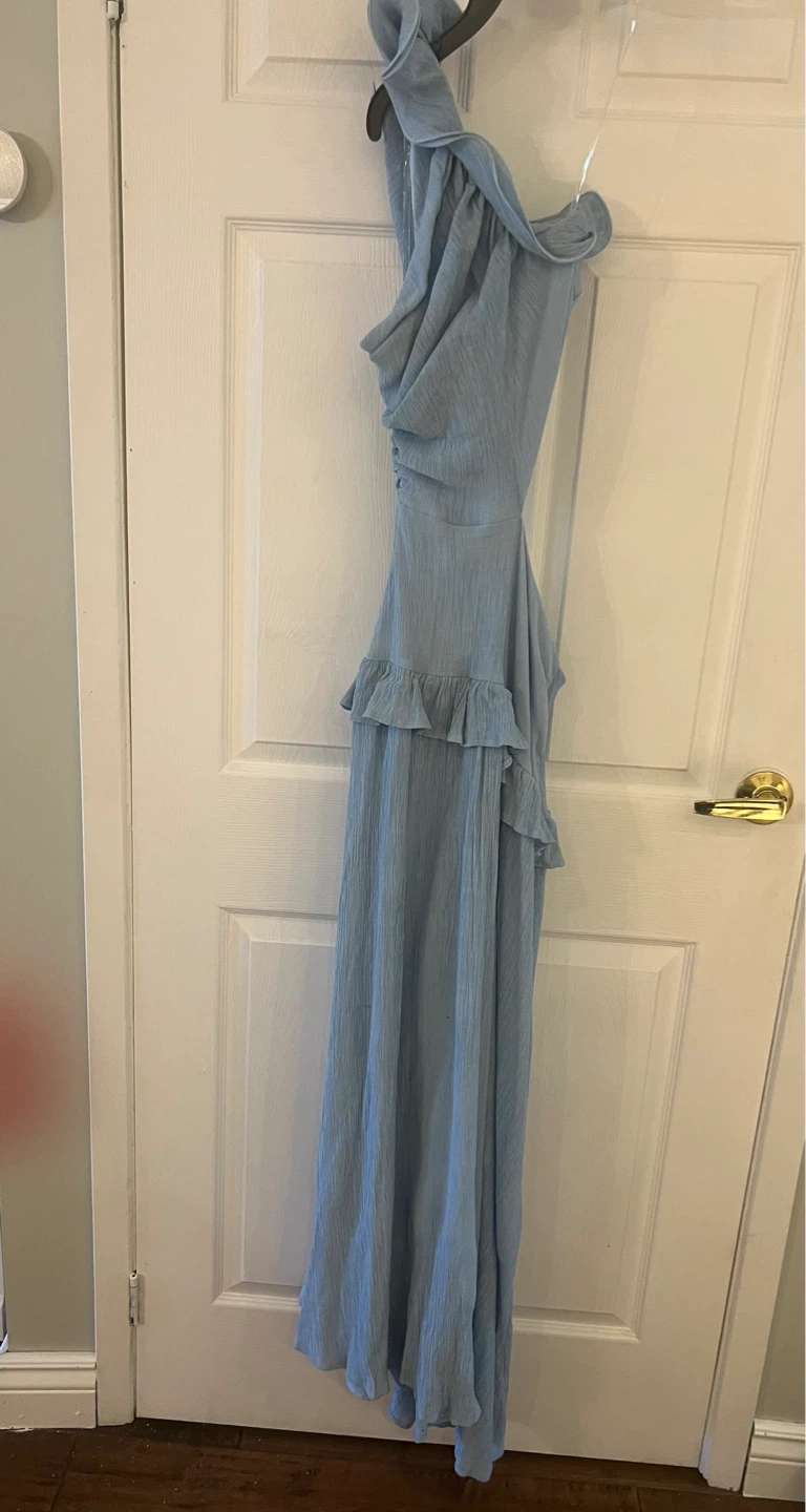 Light Blue Ruffle One-Shoulder Maxi Dress - photo 5