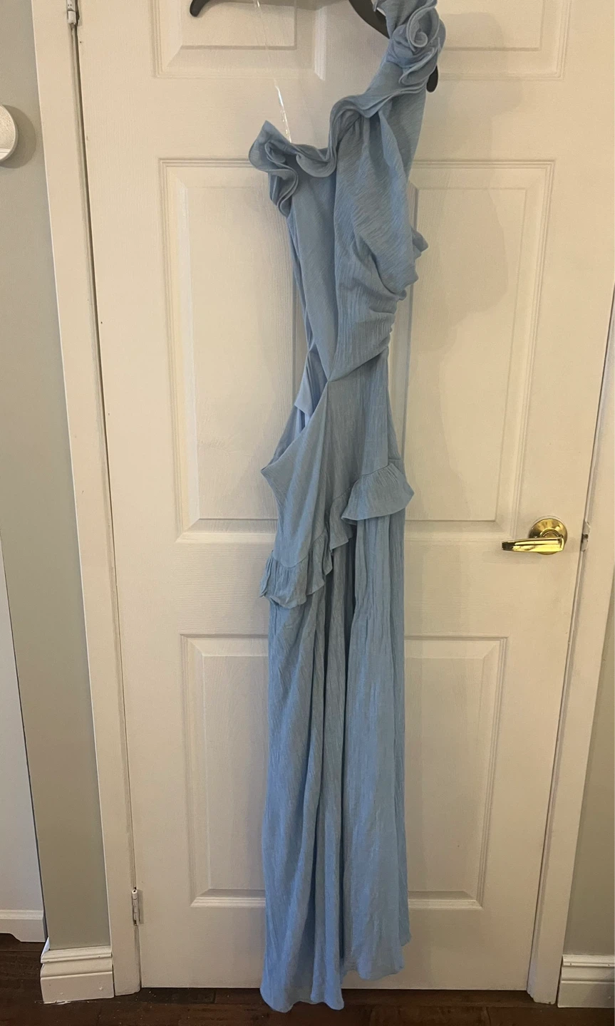 Light Blue Ruffle One-Shoulder Maxi Dress - photo 4