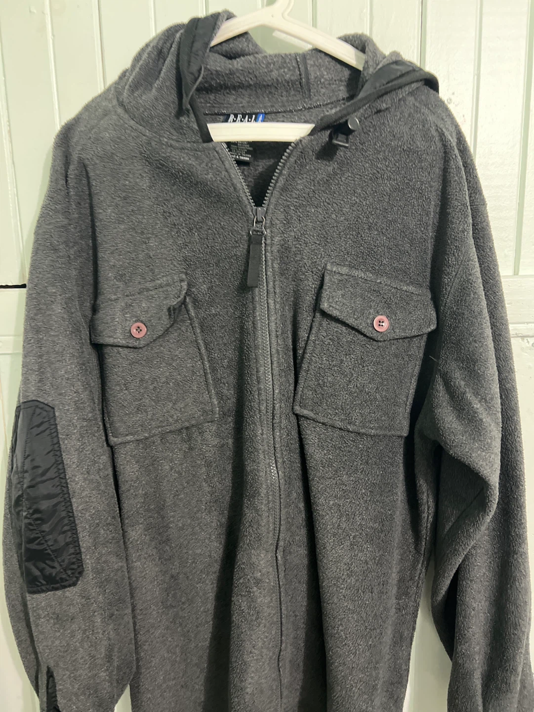 R-E-A-L Clothes Grey Fleece Zip-Up Hoodie M/M