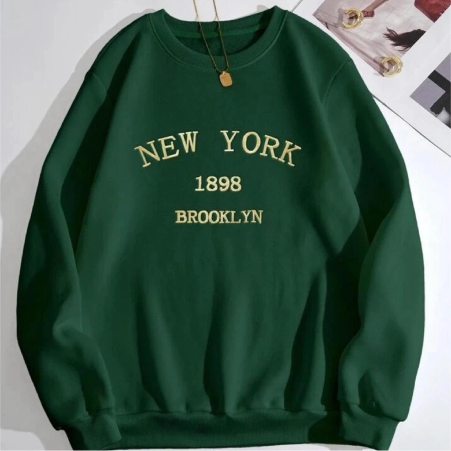 Dark Green "New York 1898 Brooklyn" Crewneck Sweatshirt