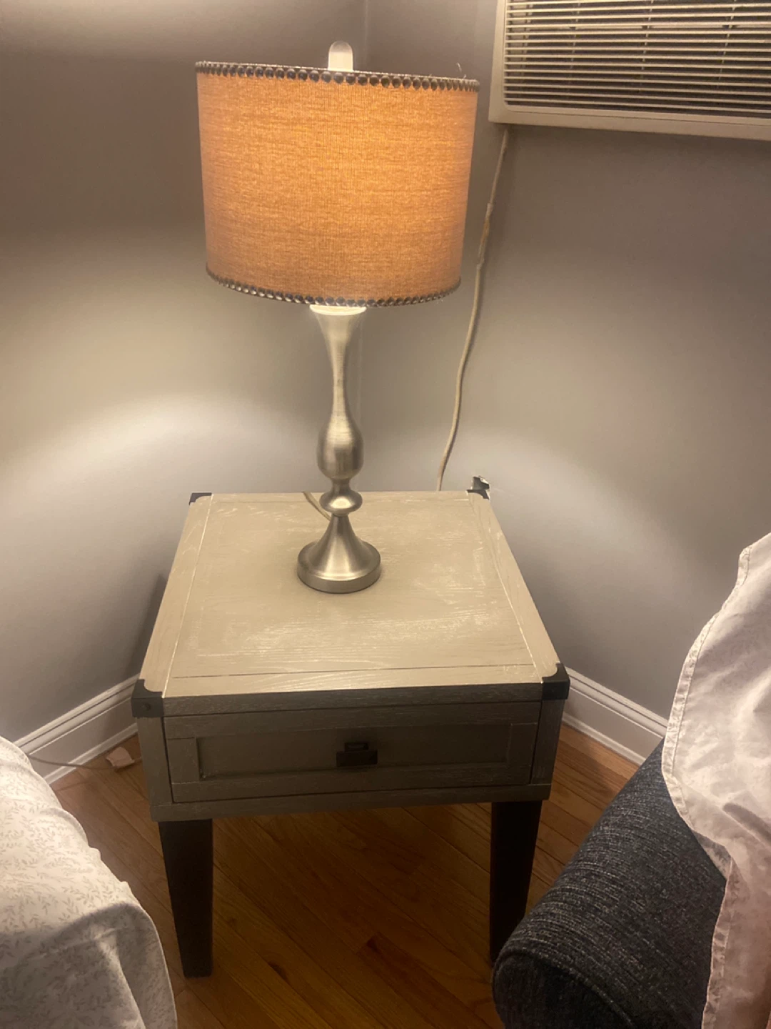 Two Two End Tables with Brushed Nickel Lamp