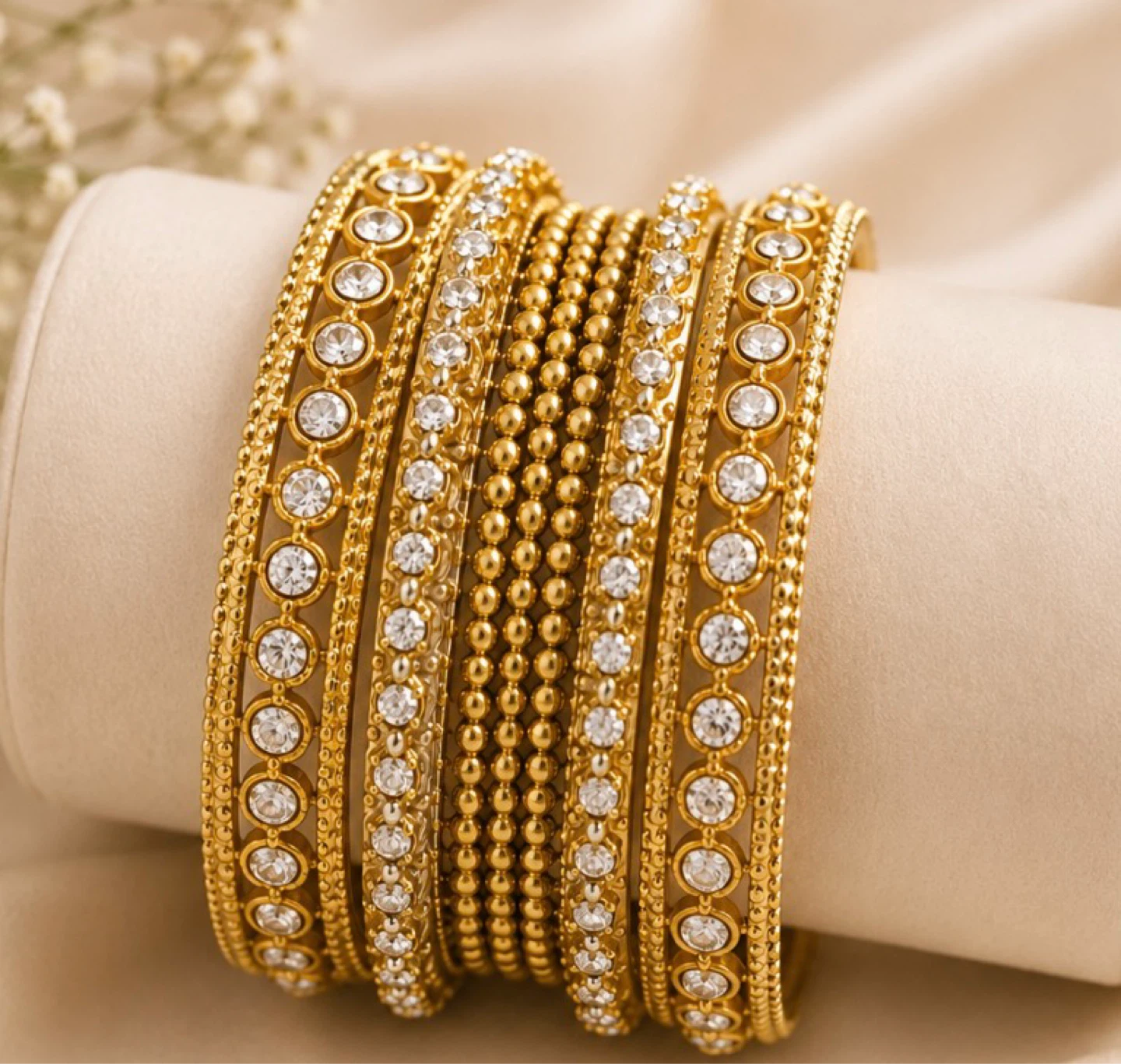 Gold Plated Bangles with Rhinestones