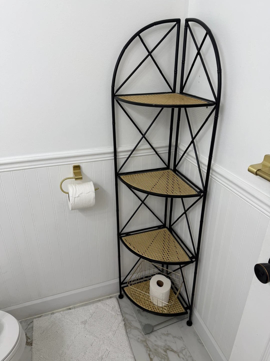 Black Metal Corner Shelf with Cane Shelves - photo 2