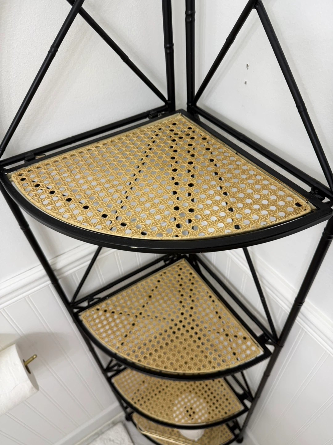 Black Metal Corner Shelf with Cane Shelves - photo 3