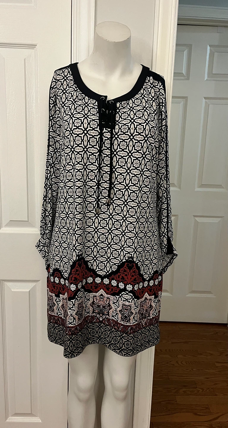 Cleo Women's Patterned Tunic Dress with Lace-up Neckline - photo 3