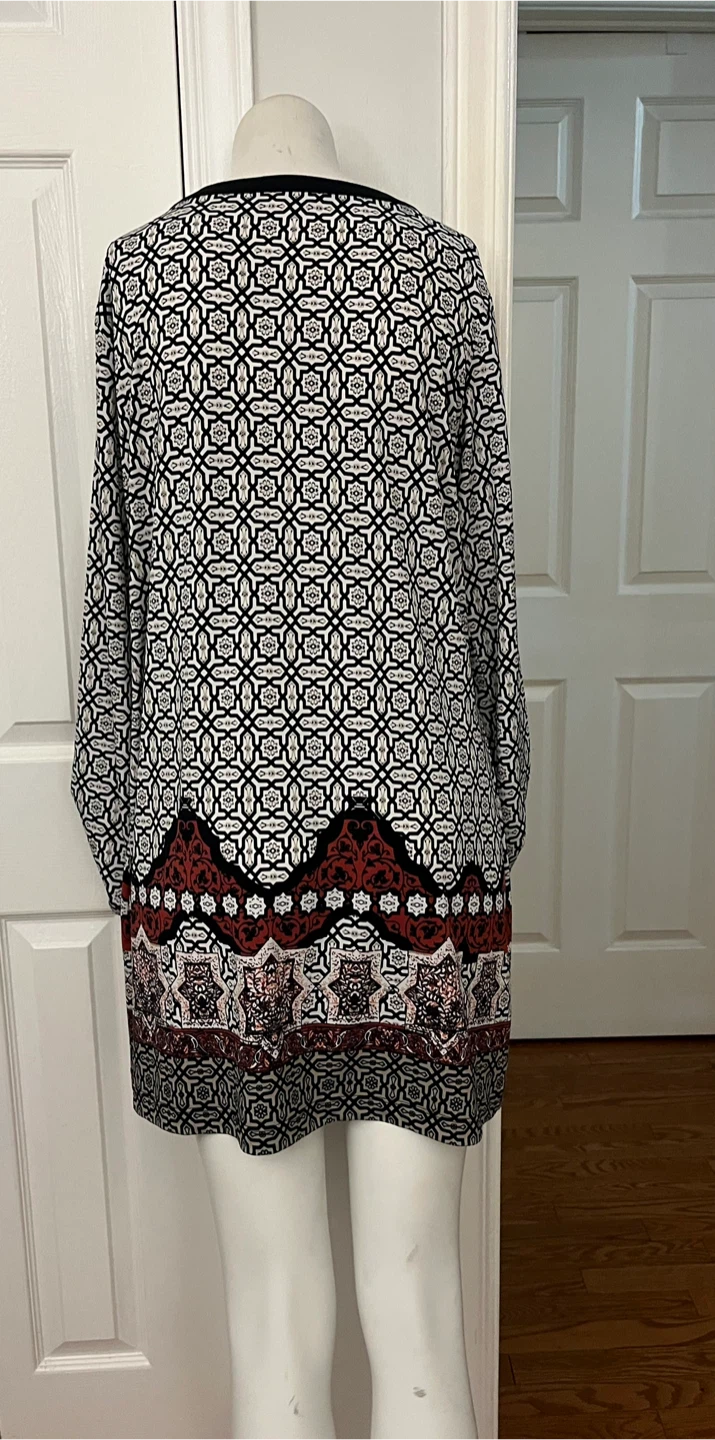 Cleo Women's Patterned Tunic Dress with Lace-up Neckline