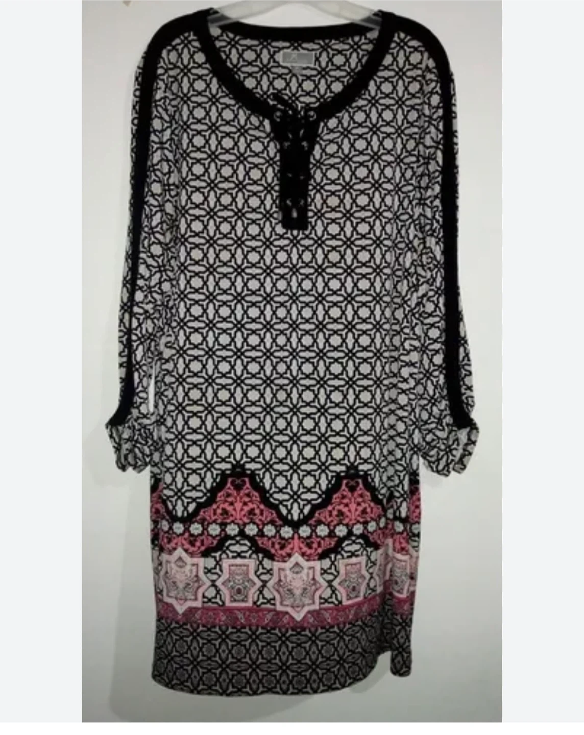 Cleo Women's Patterned Tunic Dress with Lace-up Neckline - photo 2