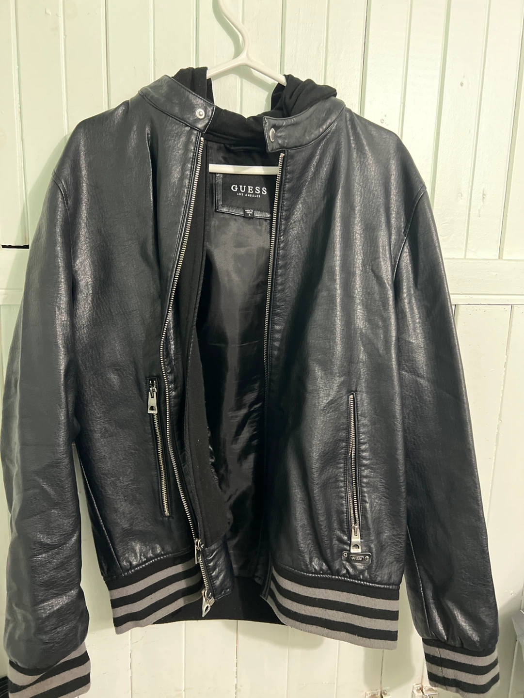 Guess Black Faux Leather Bomber Jacket