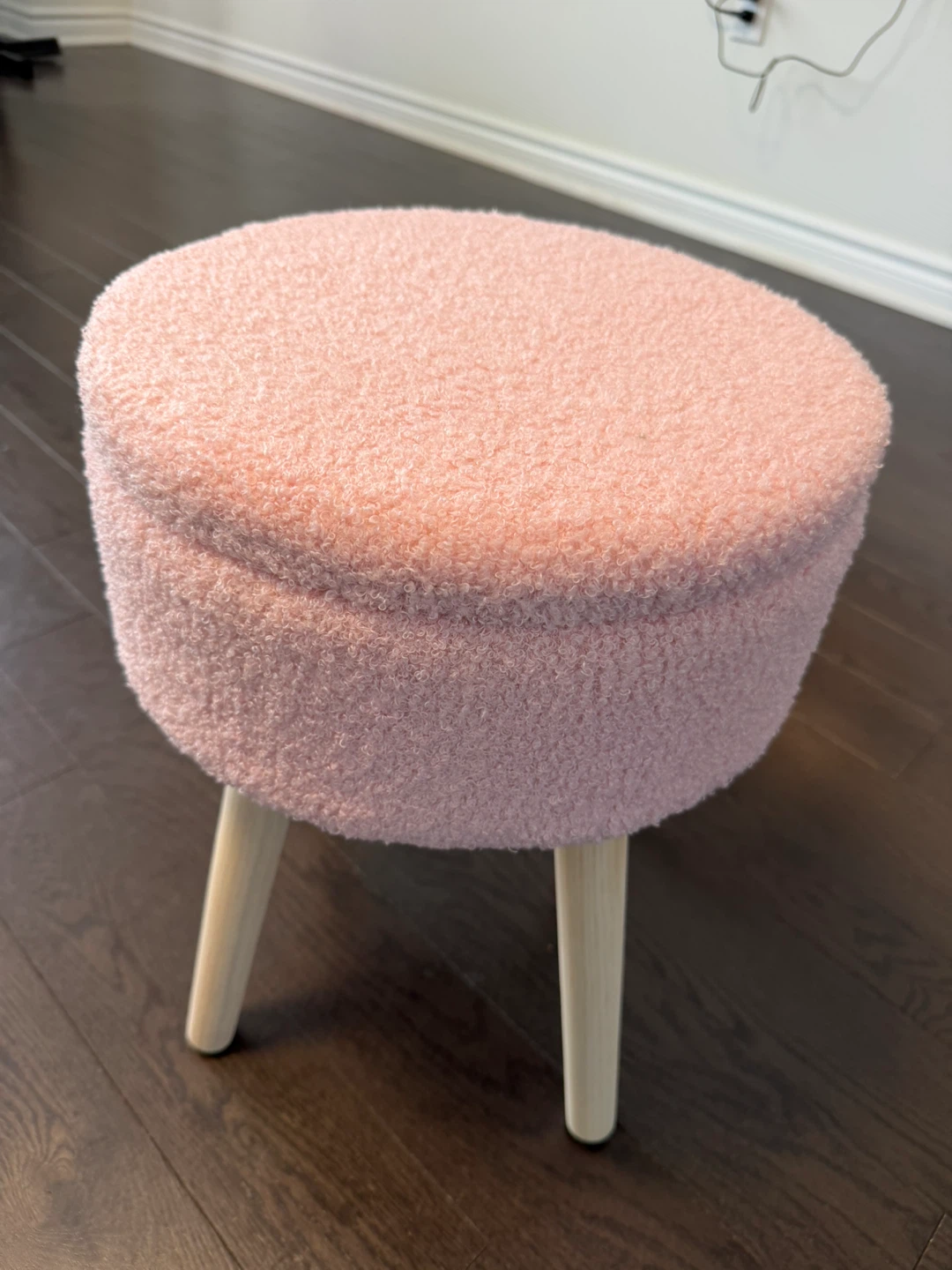 Pink Sherpa Storage Ottoman Stool