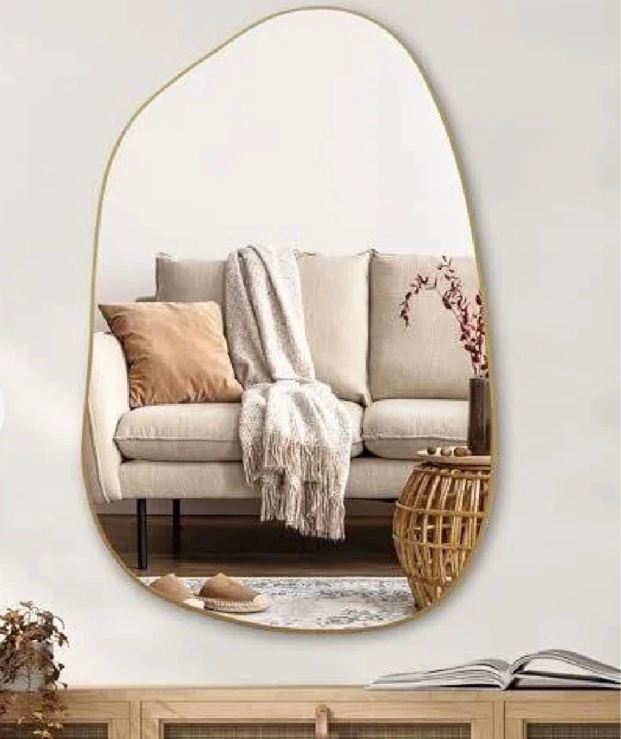 Asymmetrical Wall Mirror with Gold Frame
