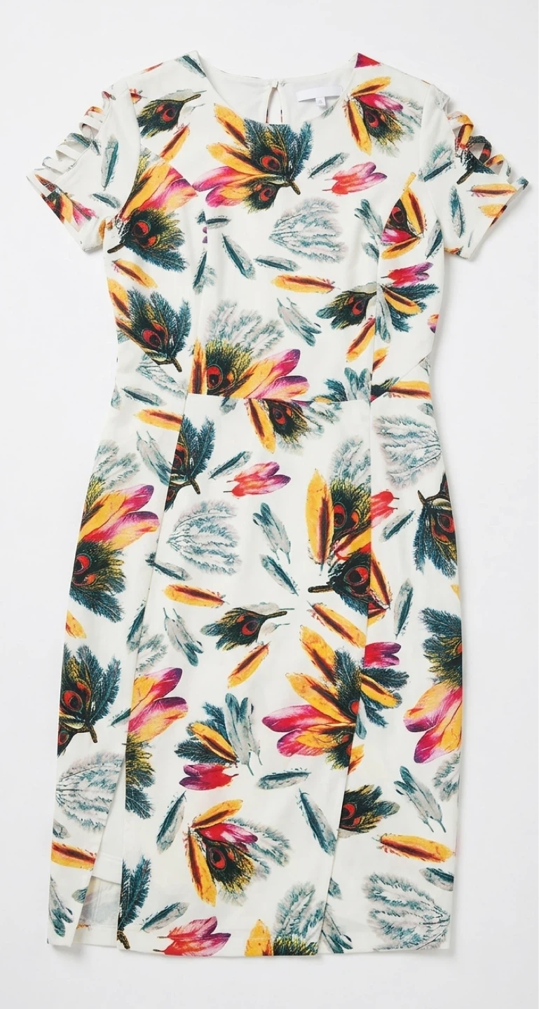 White Feather Print Dress