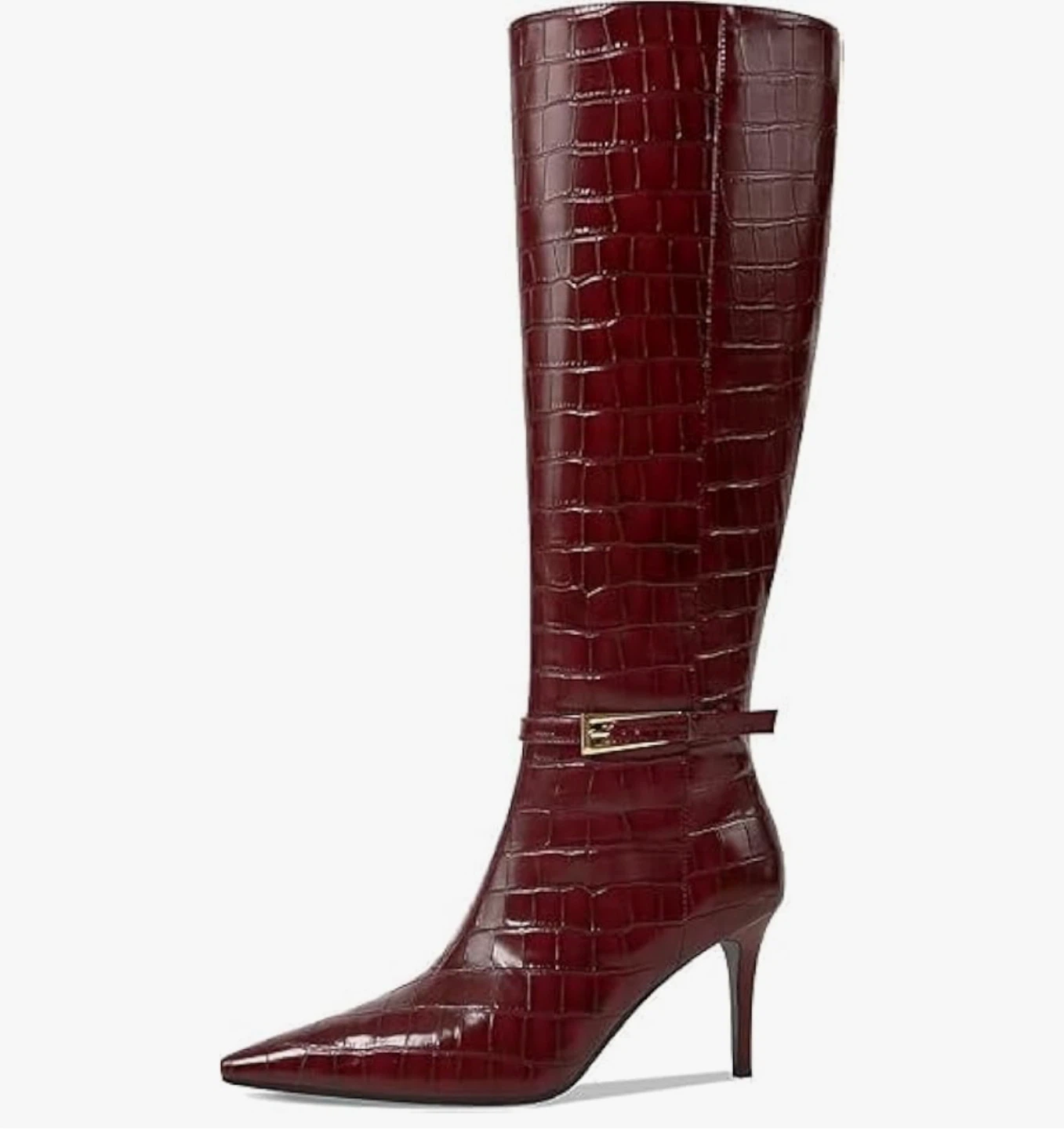 Women's Burgundy Croc Embossed Knee-High Heels - photo 4
