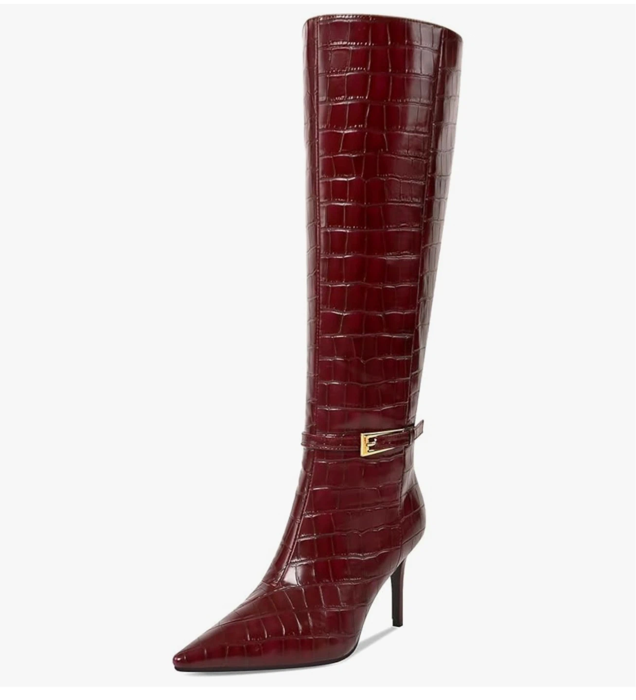 Women's Burgundy Croc Embossed Knee-High Heels