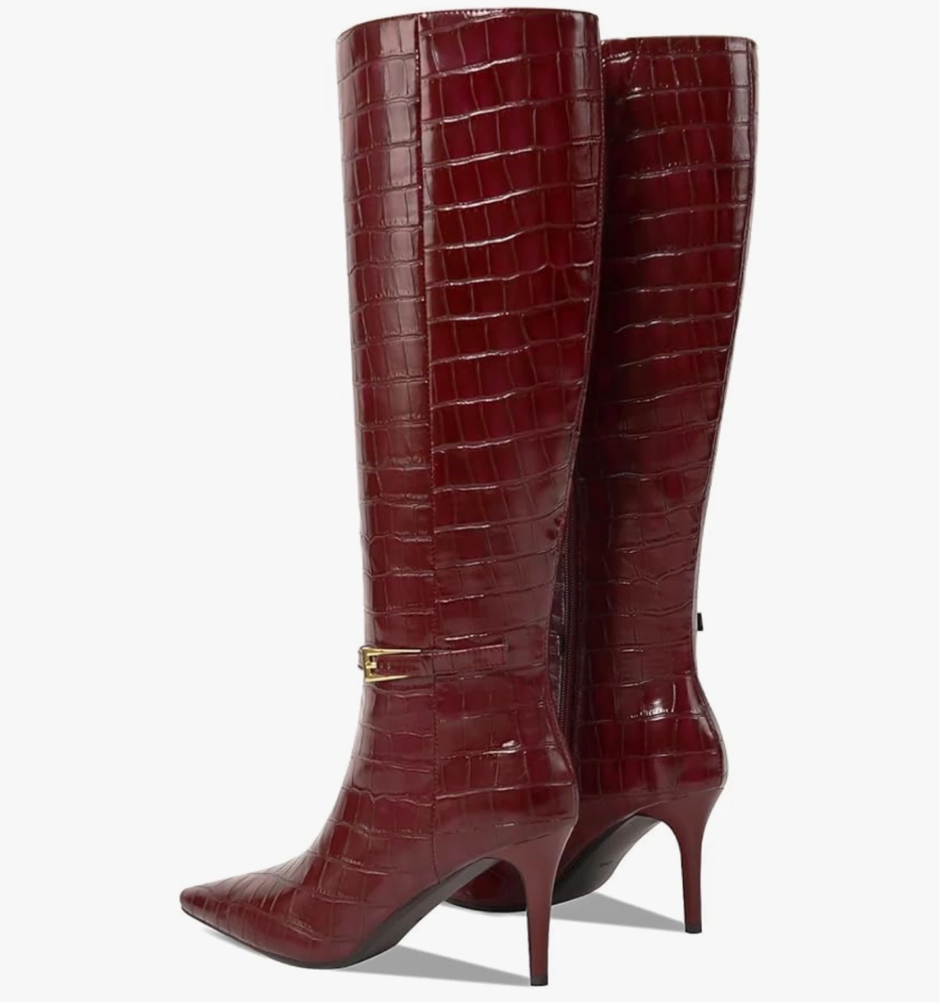Women's Burgundy Croc Embossed Knee-High Heels - photo 5