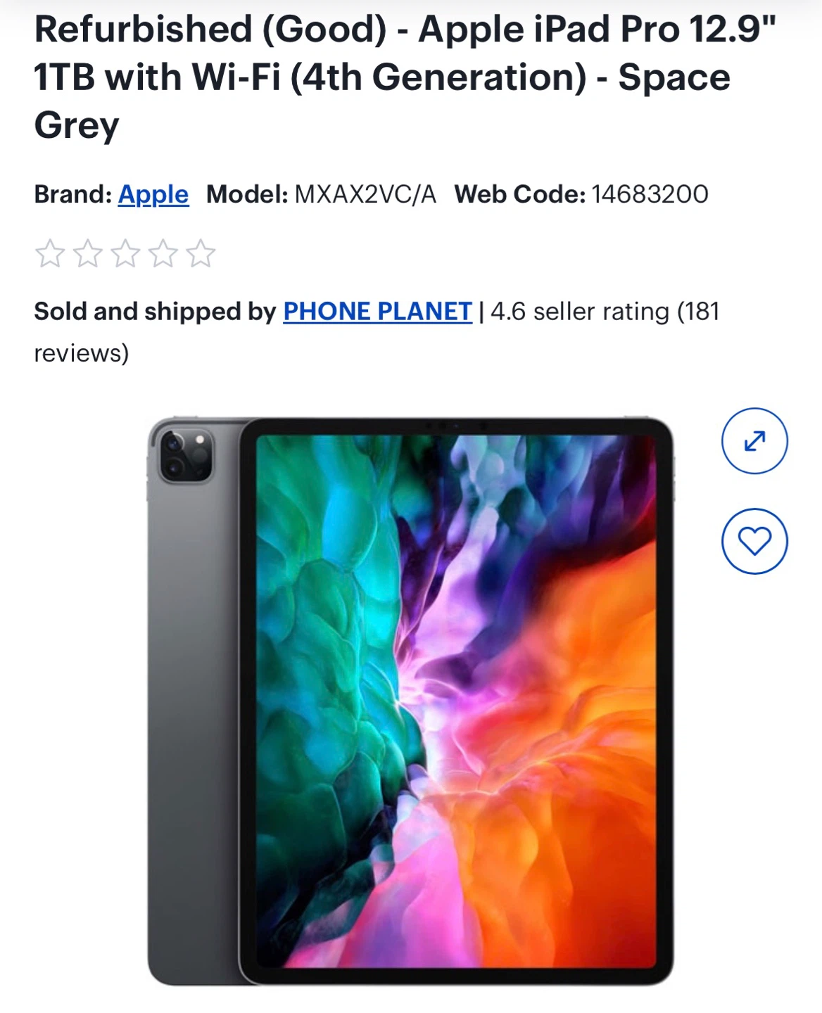 Apple iPad Pro 12.9" 1TB Wi-Fi (4th Gen) Space Grey