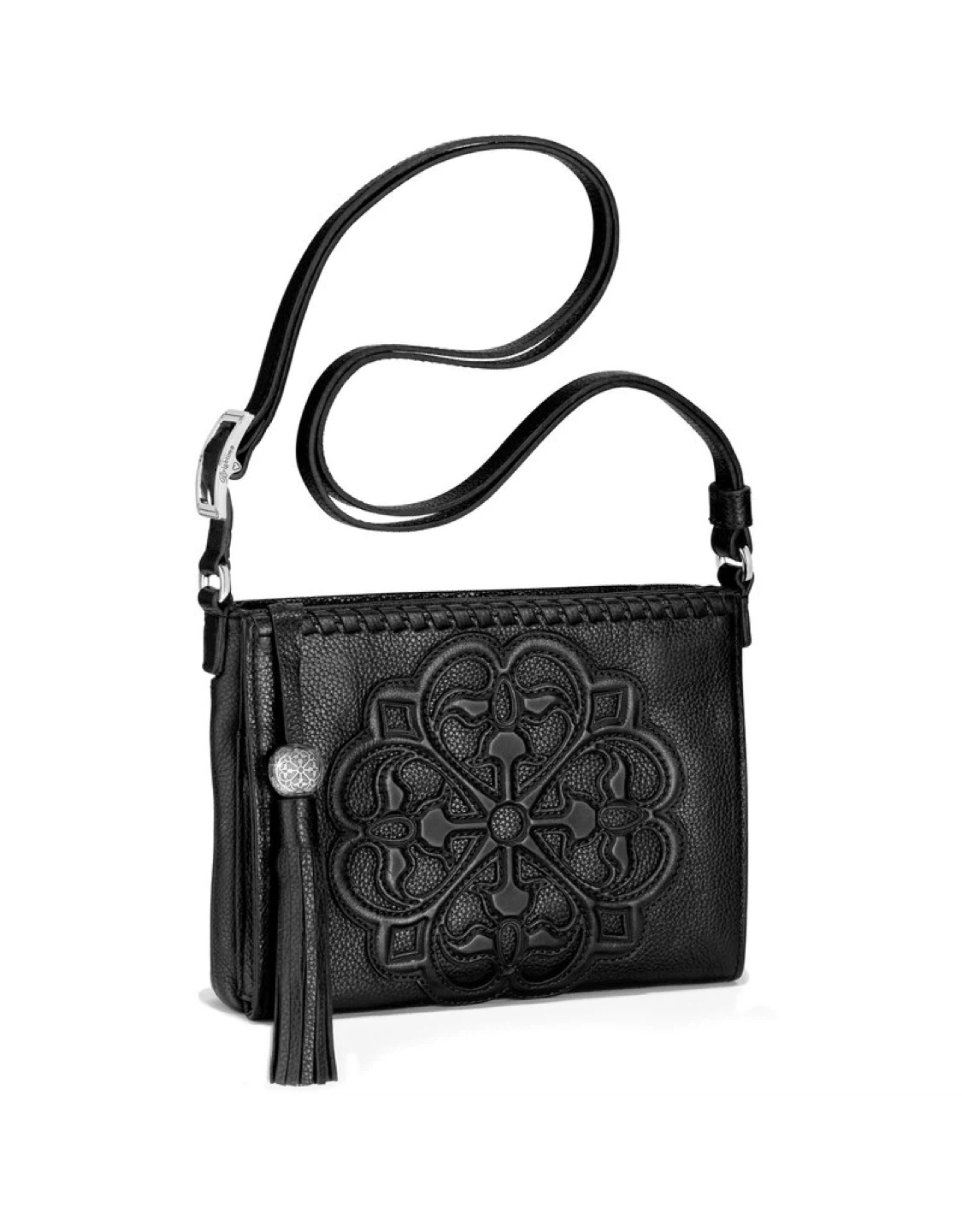 BRIGHTON Ferrara City Organizer Black Leather Tassel Crossbody