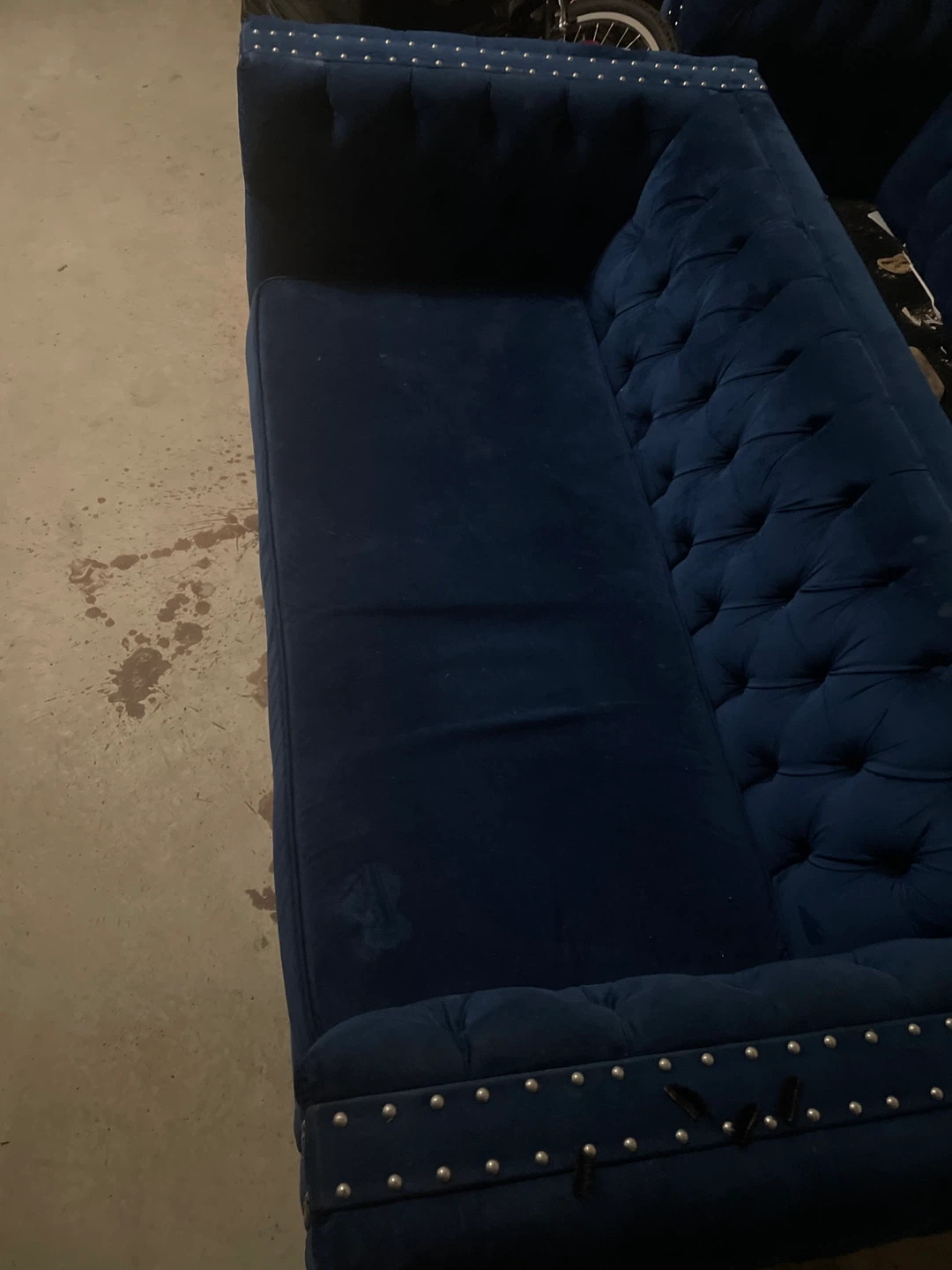 Navy Blue Velvet Tufted Sofa