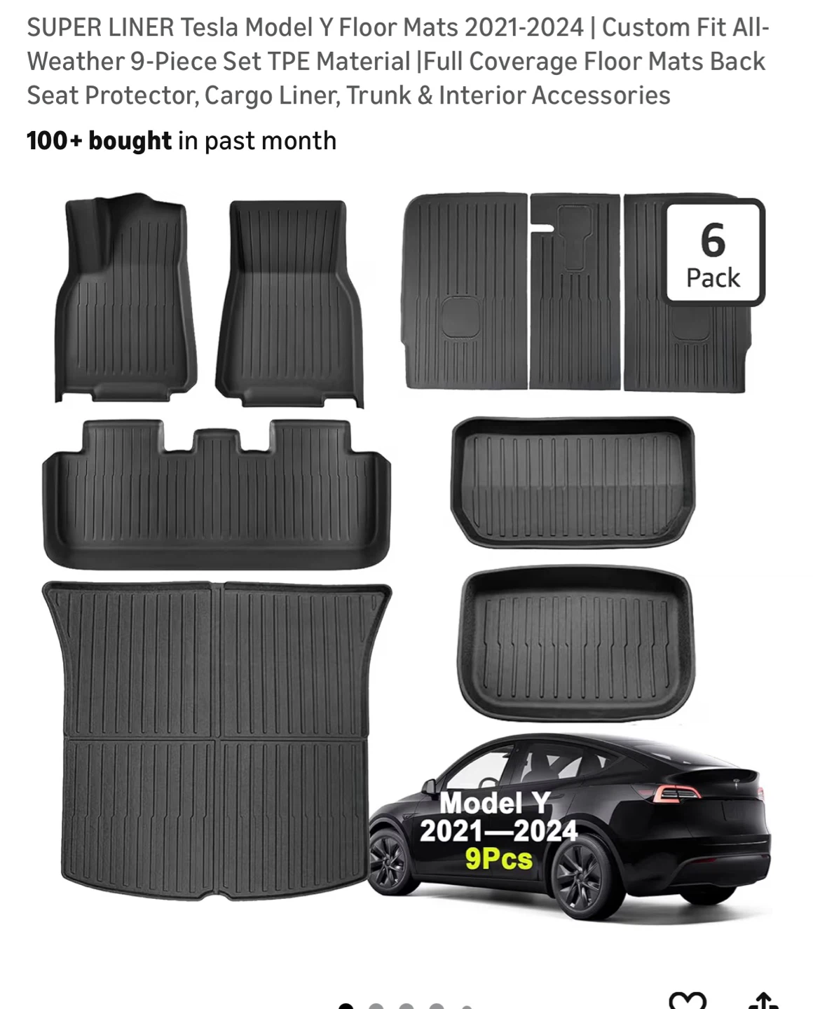 SUPER LINER Tesla Model Y Floor Mats 2021-2024 9-Piece Set
