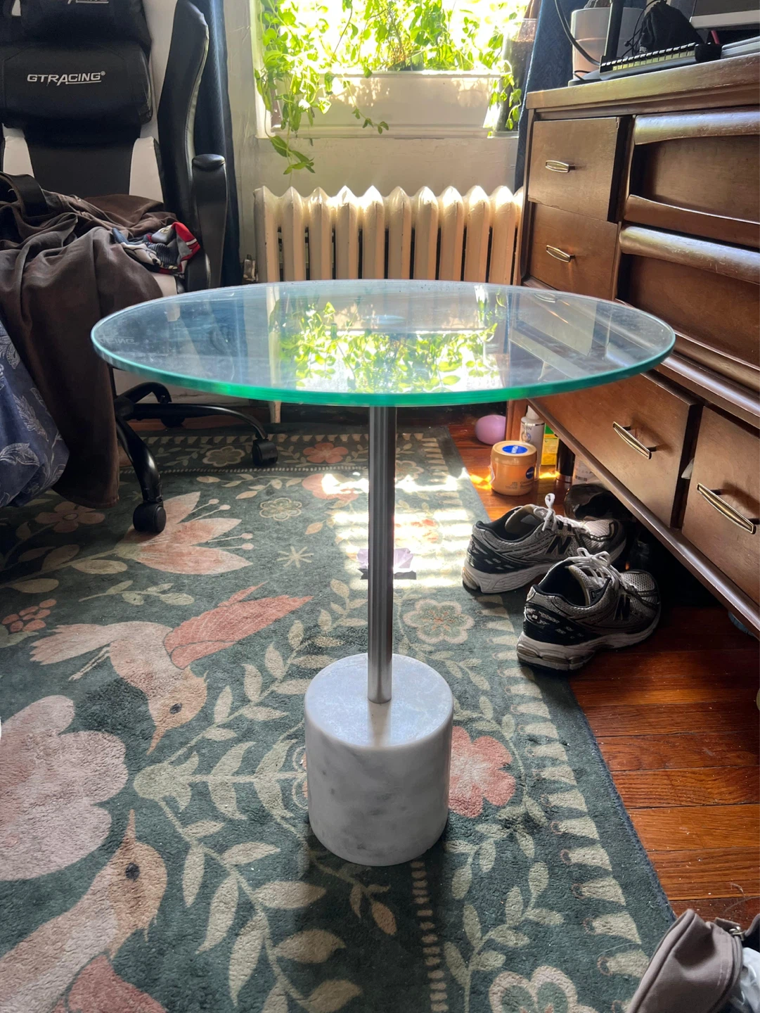 Glass Top Side Table with Marble Base - photo 4