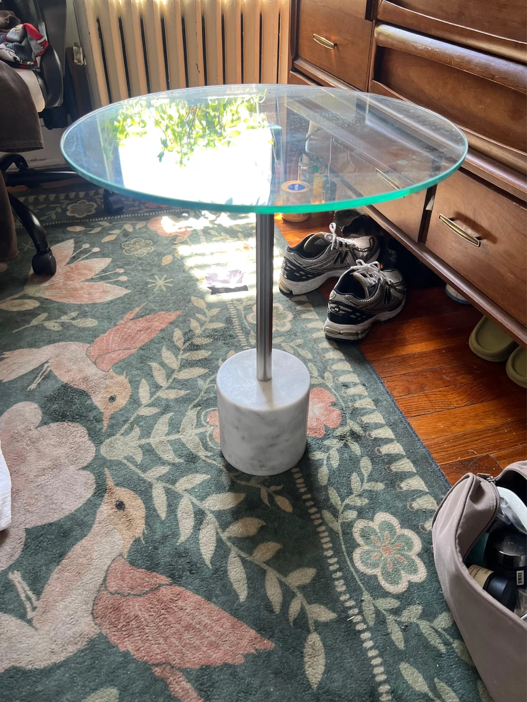 Glass Top Side Table with Marble Base - photo 3