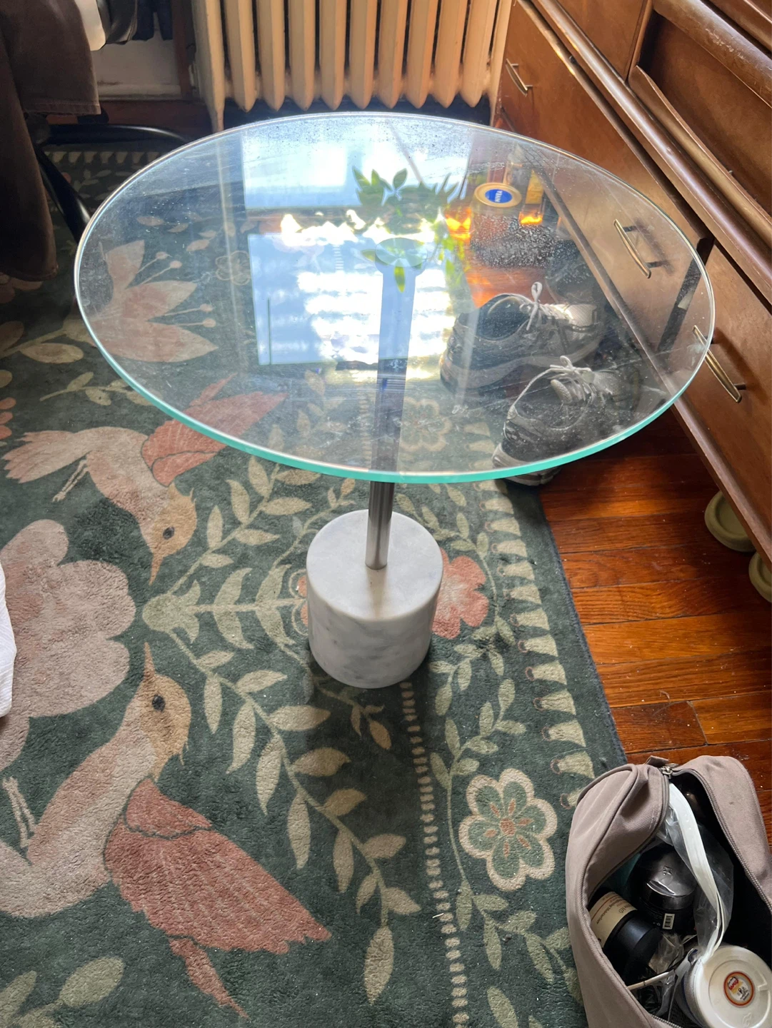 Glass Top Side Table with Marble Base - photo 2