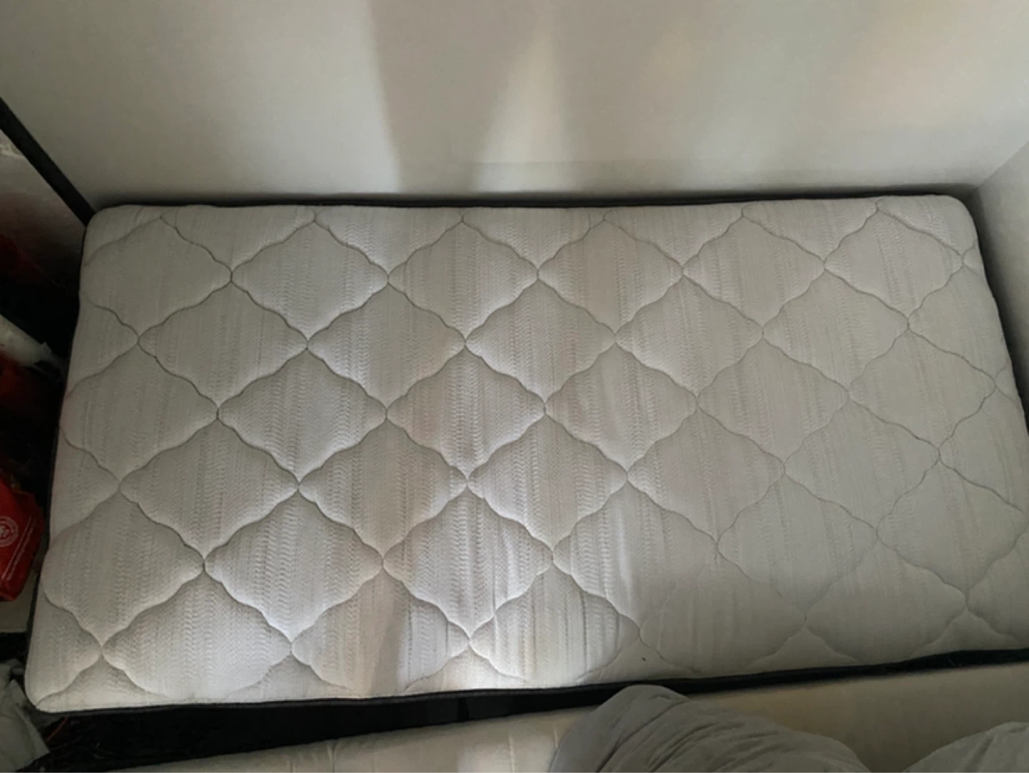 Twin Mattress with Box Spring, mattress cover, and bed frame - photo 3