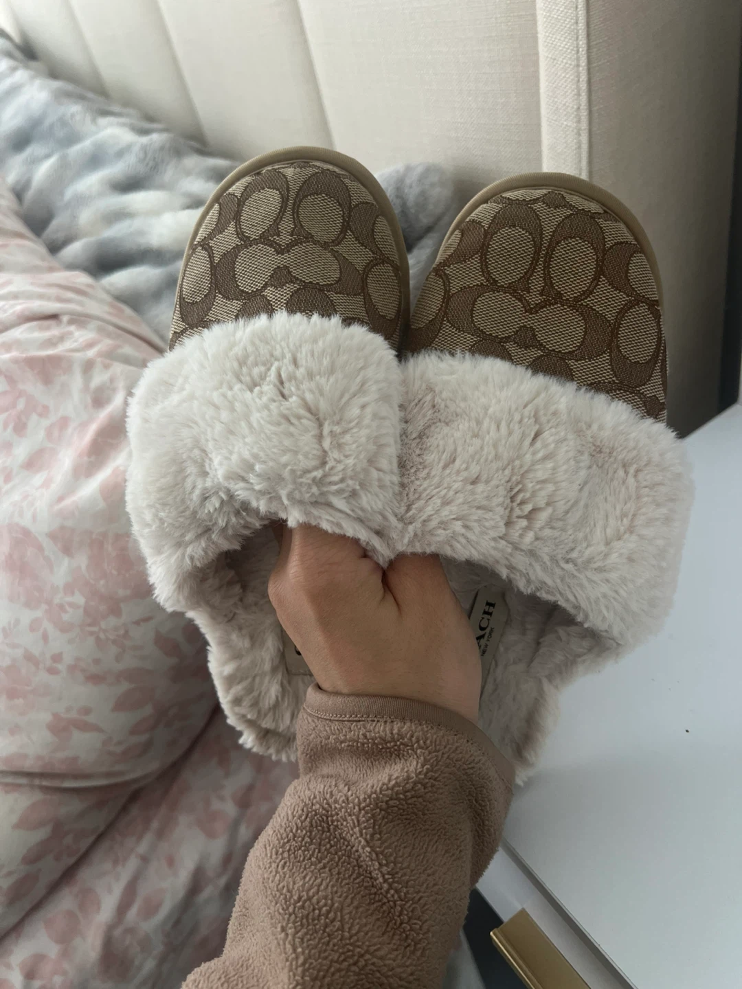 Coach C Signature Fuzzy Slippers