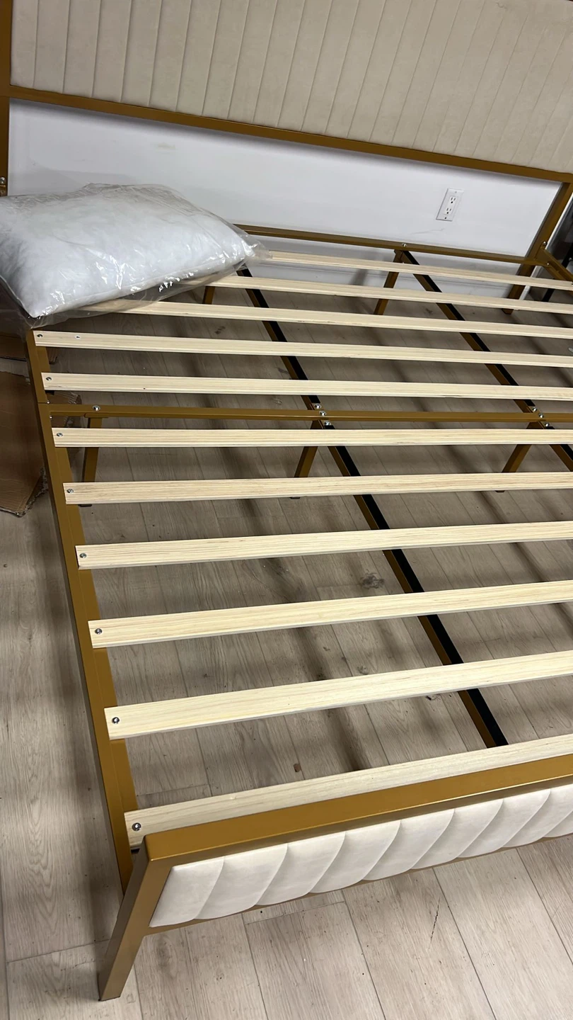 Gold Metal Upholstered Bed Frame (king size brand new )