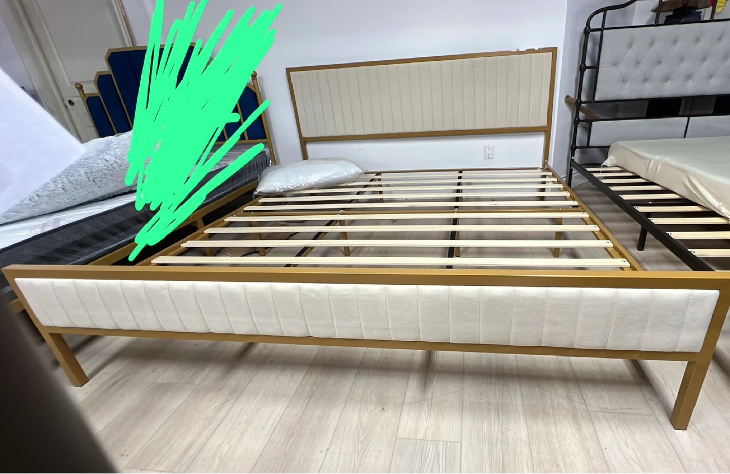 Gold Metal Upholstered Bed Frame (king size brand new ) - photo 2