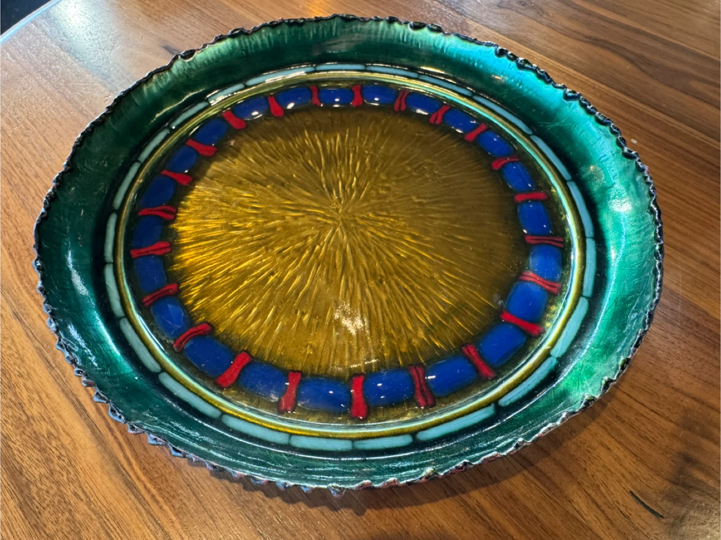 MCM Vintage Signed Laurana Guilloche Enamel Copper Plate