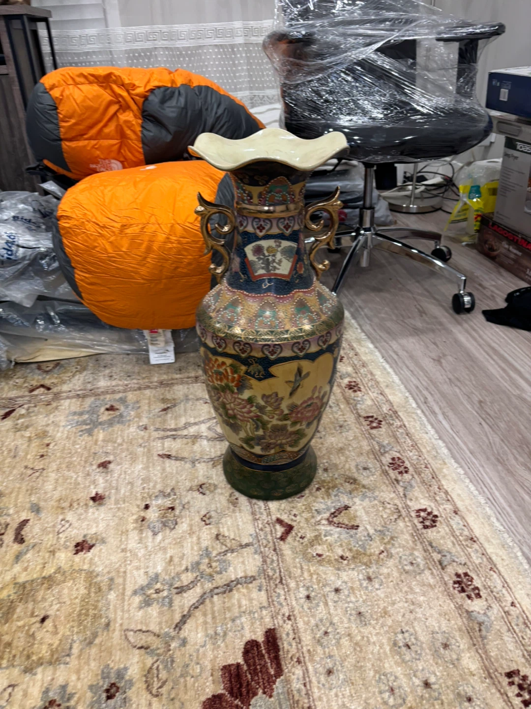 Vintage 24” Asian Satsuma Style Floor Vase – Hand Painted - photo 4