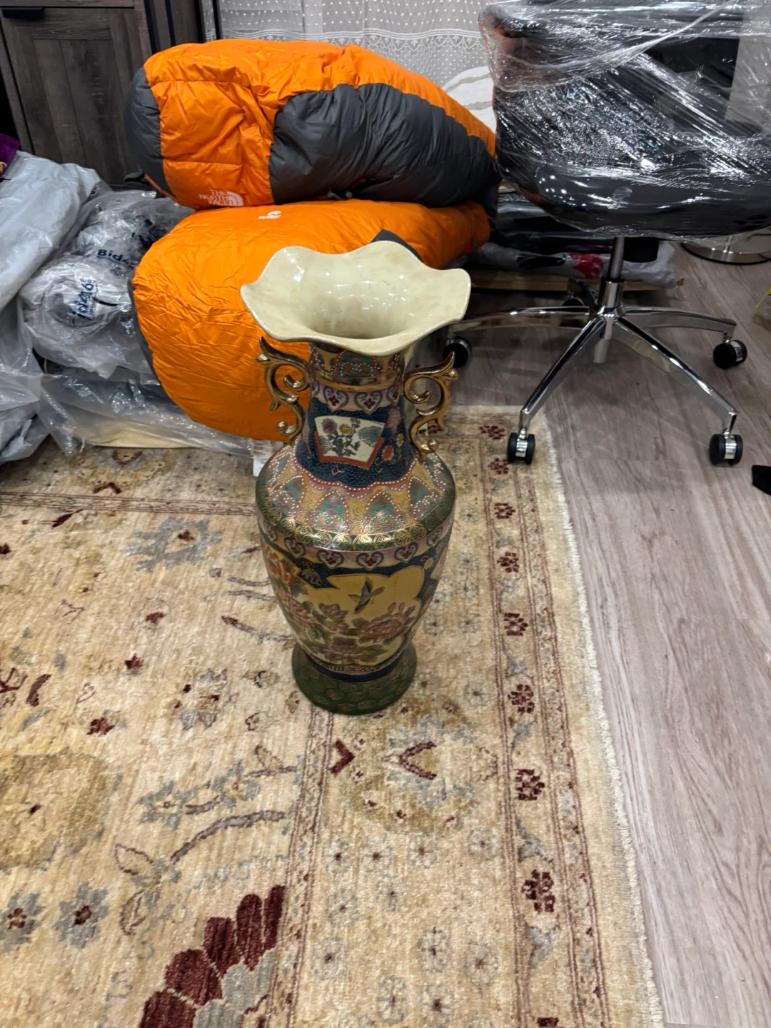 Vintage 24” Asian Satsuma Style Floor Vase – Hand Painted