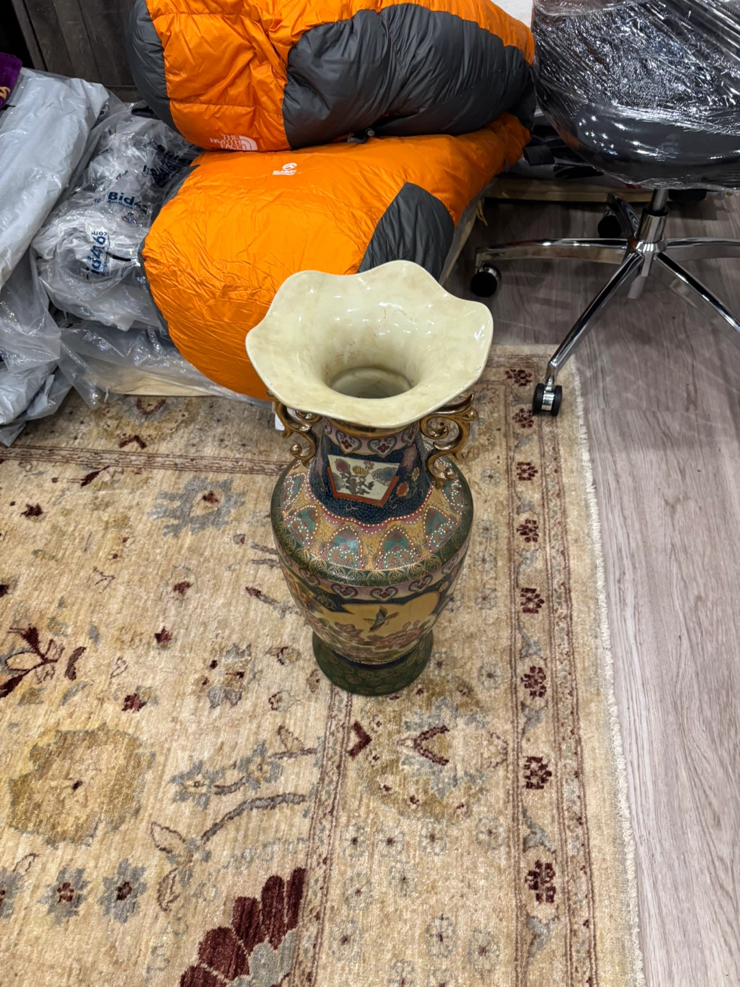 Vintage 24” Asian Satsuma Style Floor Vase – Hand Painted - photo 3