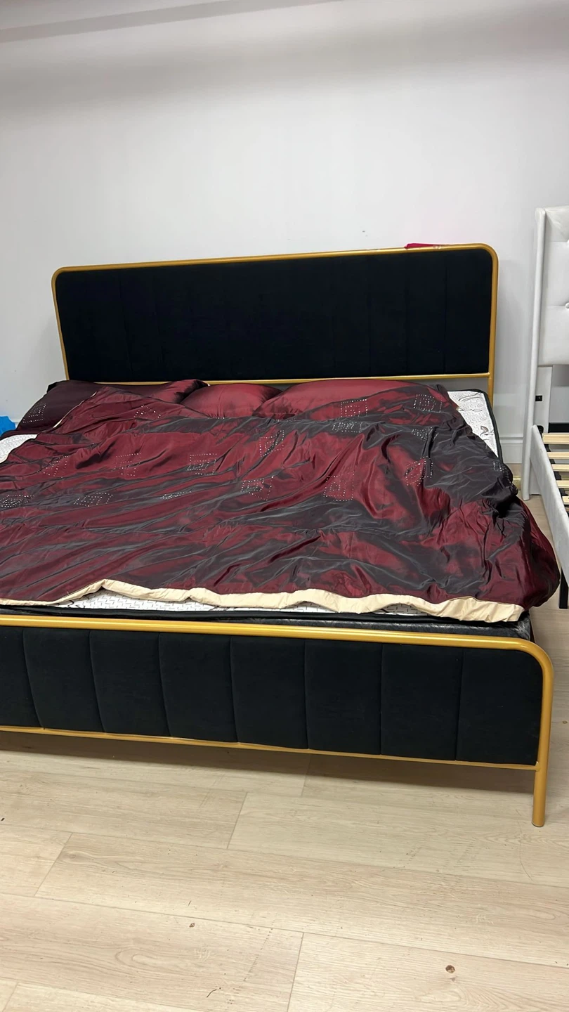 Black Upholstered Bed Frame with Gold Trim (king size)