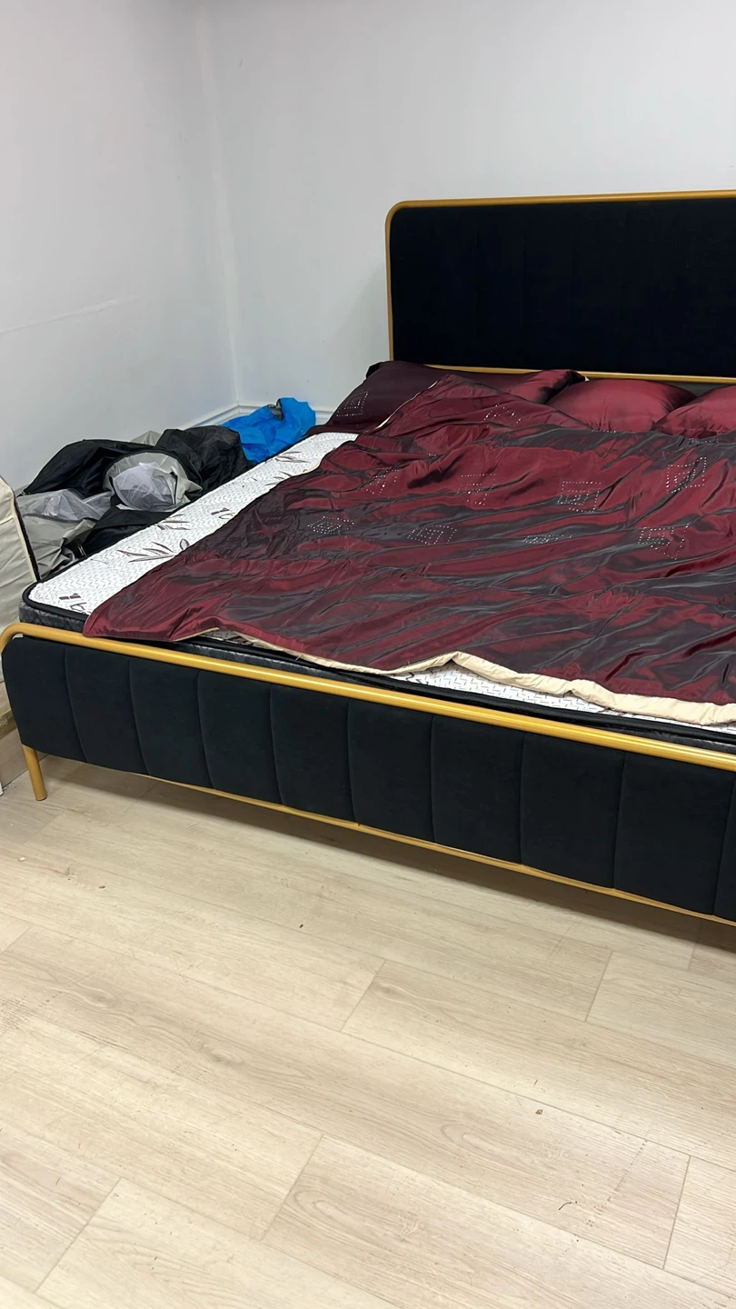Black Upholstered Bed Frame with Gold Trim (king size) - photo 2