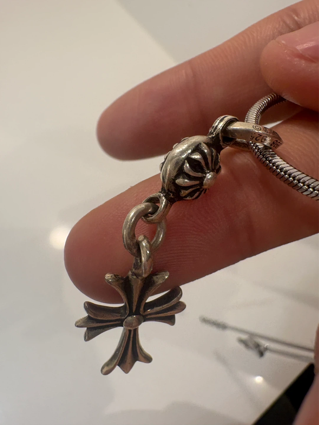 Chrome Hearts 1 Ball Tiny CH Cross Pendant Silver - photo 5