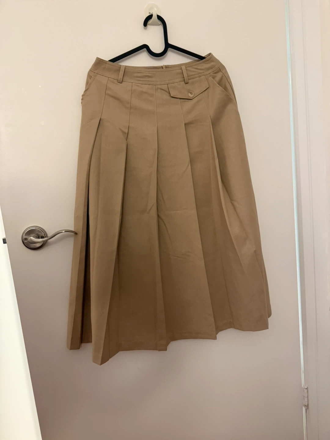 Tan Pleated Midi Skirt