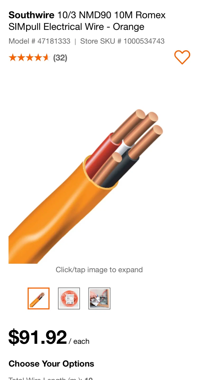 Southwire 10/3 NMD90 10M Romex SIMpull Electrical Wire - Orange