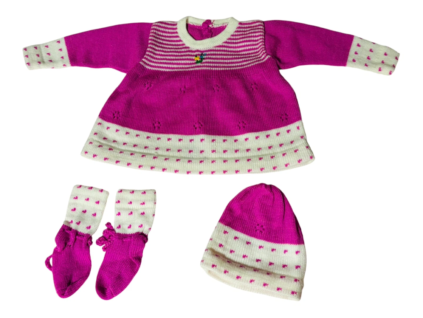 Baby sweater Dress, Hat, and Socks Set