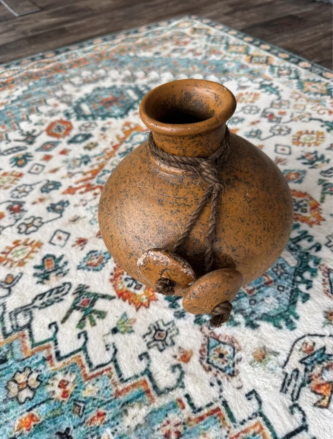 Rustic Ceramic Home Vase with Rope Accents - Brown
