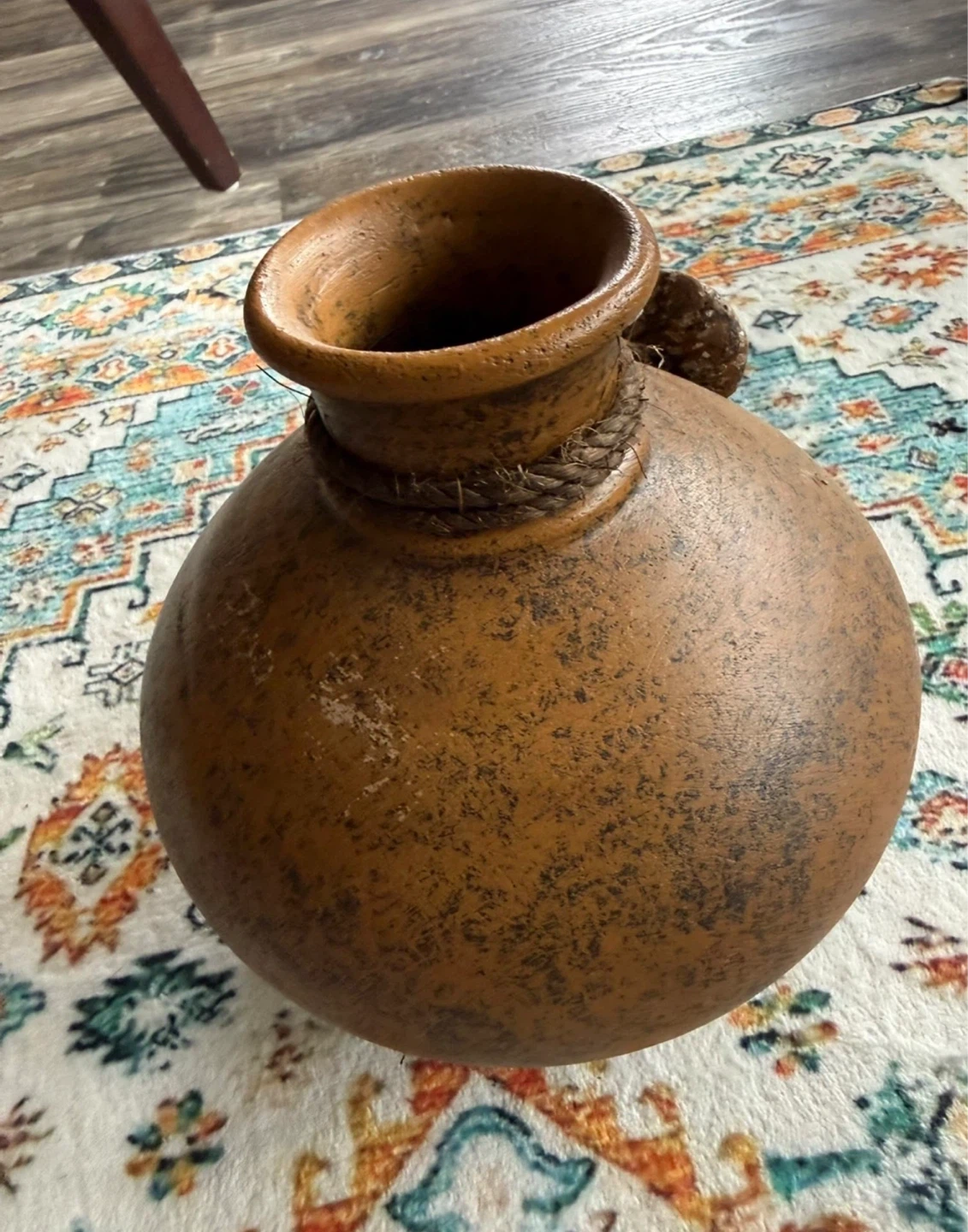 Rustic Ceramic Home Vase with Rope Accents - Brown - photo 2